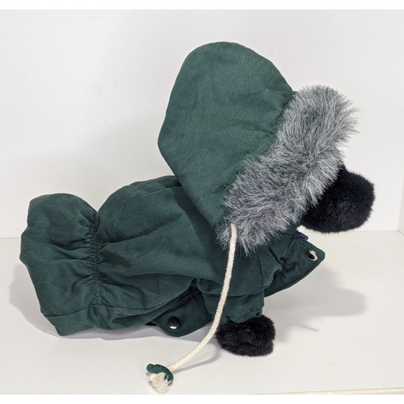 Small Dog Parka with Hood Fur Trimmed Hook & Loop Snap Close Dark Green CUTE - Picture 8 of 8